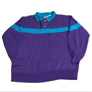 Vintage 80s 90s Sporting Club Color Block Collared Sweater Purple Blue